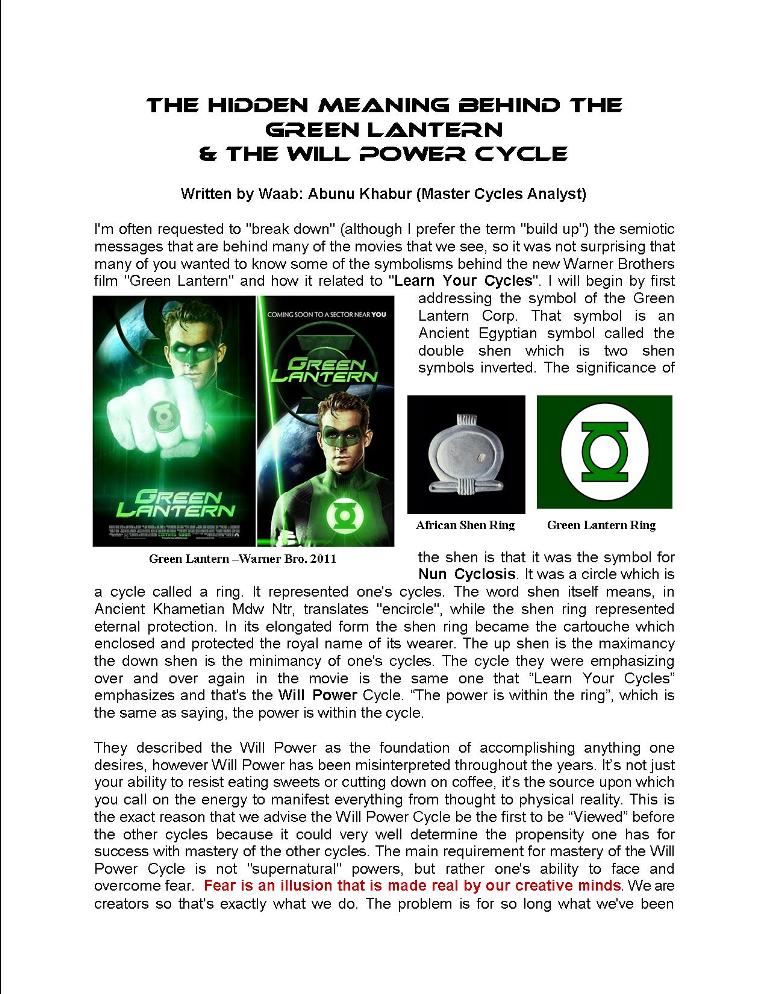 Article on The Hidden Meaning Behind The Green Lantern & The Will Power Cycle